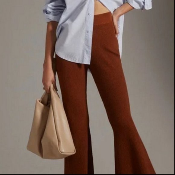 Pilcro Anthropologie L NWT Ochre Rust Knit Sweater Flare Bell Bottom Pants - Picture 5 of 7
